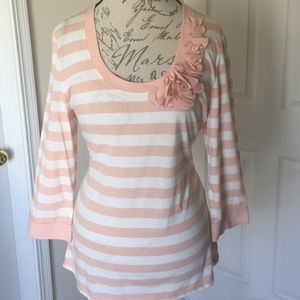 T.Hilfiger peach Cotton stripe top w/floral detail